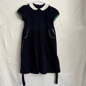 Elegant Navy Kids Dress with Green Trim